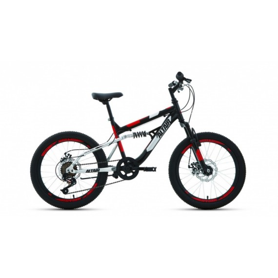 Велосипед ALTAIR MTB FS 20 disc (20" 6 ск. рост 14") 2020-2021, черный/красный, RBKT1F106003