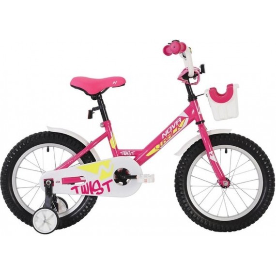 Велосипед NOVATRACK 12" TWIST розовый, тормоз нож., корот.крылья, полная защита цепи, перед.корзина	